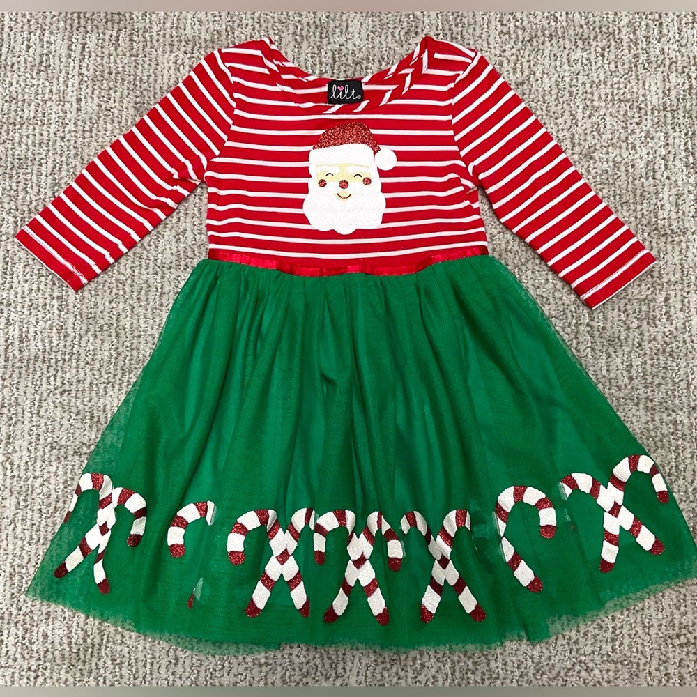 Lilt Girls Christmas Santa Holiday Dress 4T Red Green Candy Cane